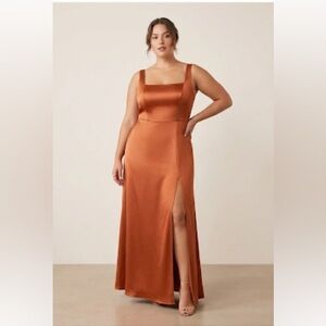 Azazie Satin bridesmaid party cocktail Orange maxiDress Plus size A24 NWT